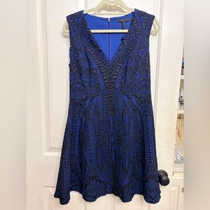 BCBGMaxAzria Blue and Black Patterned Mini Dress